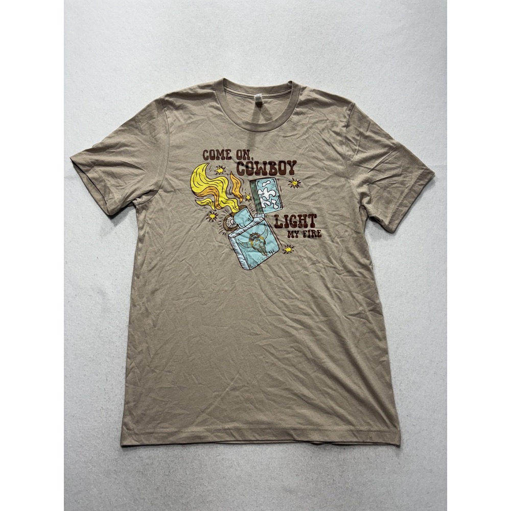Bella + Canvas Shirt Mens Large Beige Cowboy Light My Fire Graphic Tee Western